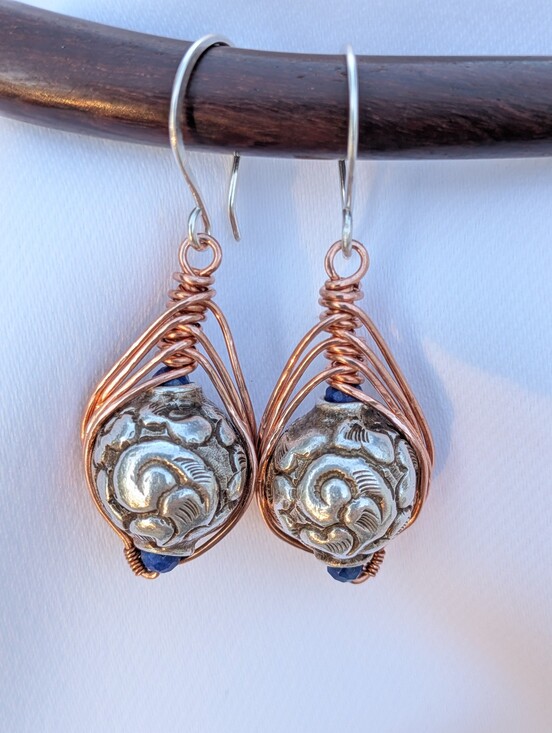 Artisan Jewelry - Artisan Repousse Earrings- Mixed Metal with Sterling Silver Hooks